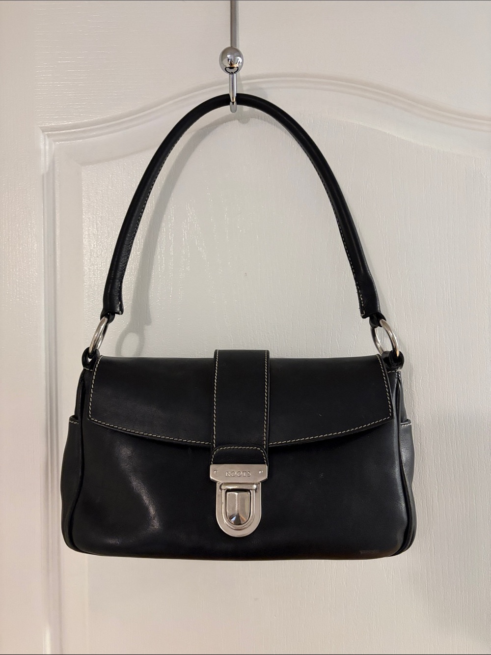 Roots Black Leather Shoulder Bag